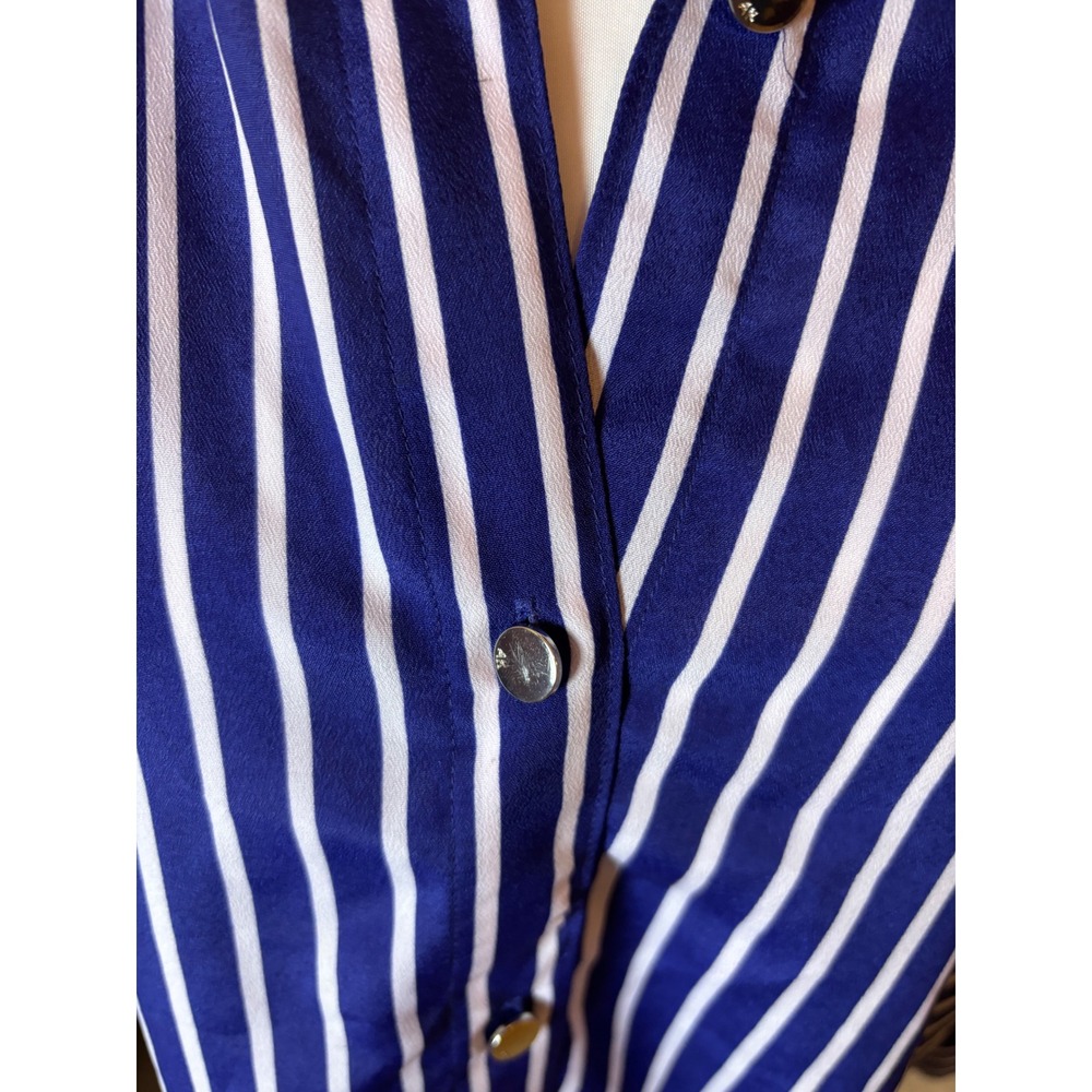 Anne Klein Women's Long Sleeve Button Down Shirt Striped Blue‎ White Large - Picture 7 of 8